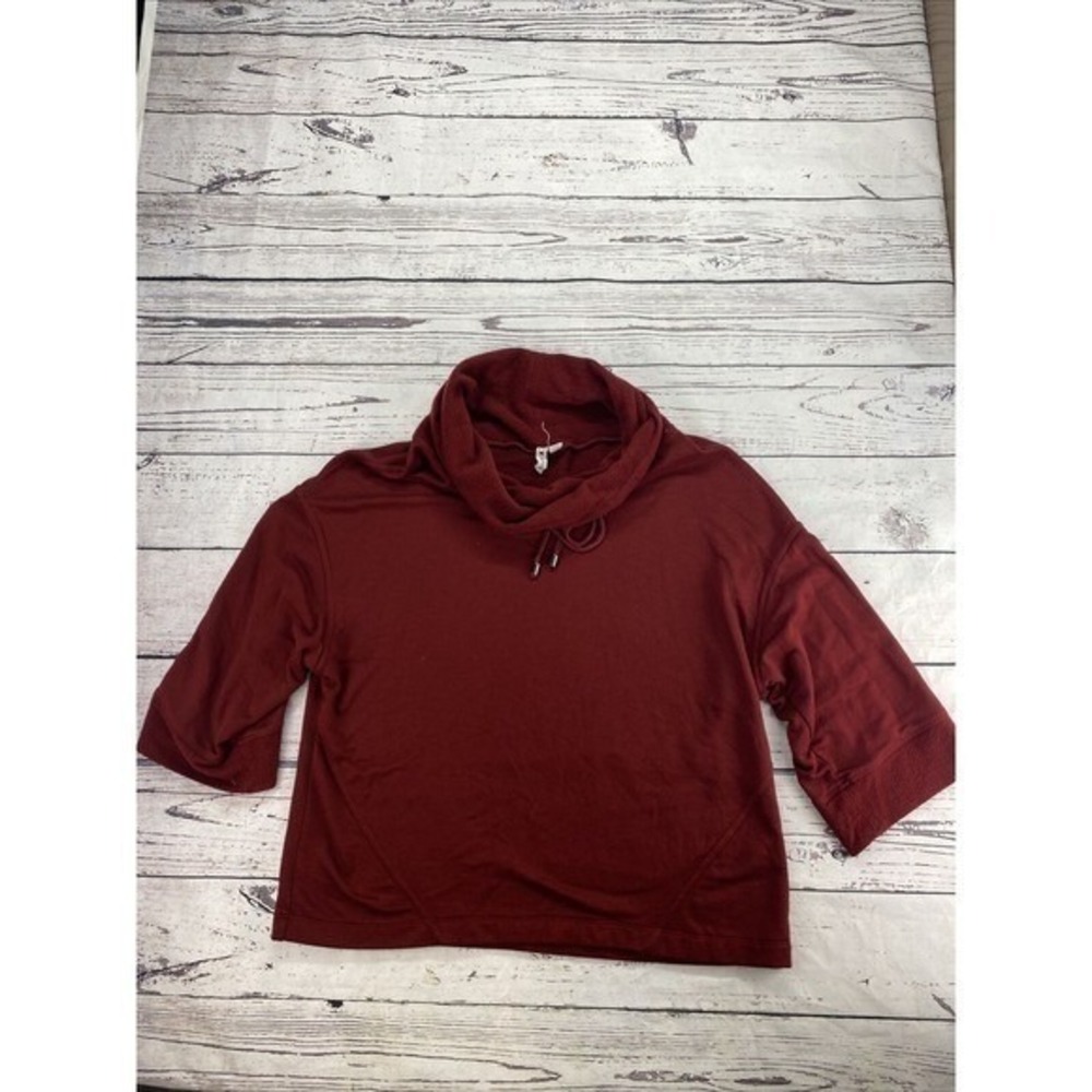 Cable & Gauge Womens Cowl Neck 3/4 Sleeve Pullover Top Burgundy Small